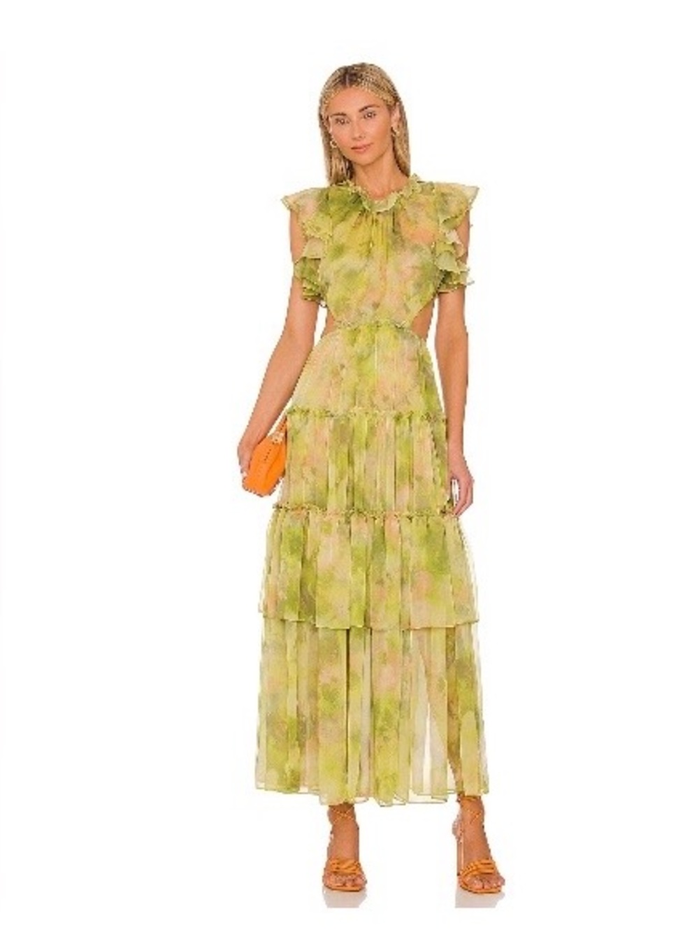 Misa Los Angeles Green Tiered Ruffle Maxi Dress
